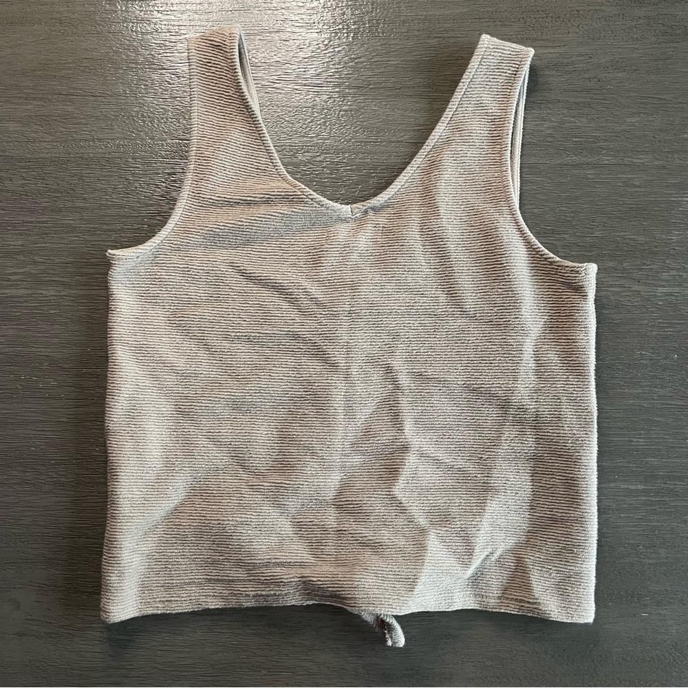 Madewell Tan Taupe Knot Front Tie Ribbed Tank Top XXS - Picture 2 of 7